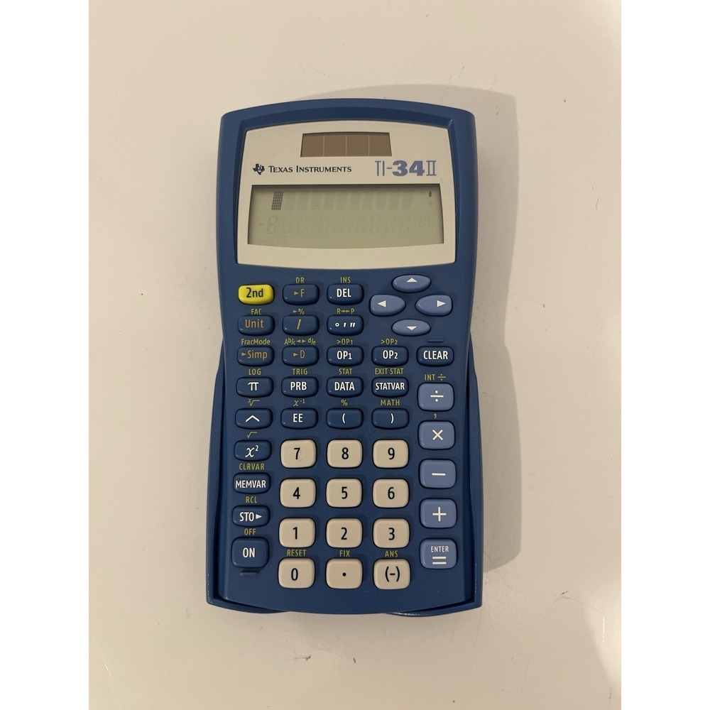 Texas Instruments TI-34 II Scientific Calculator Blue Solar w/ Sliding Cover